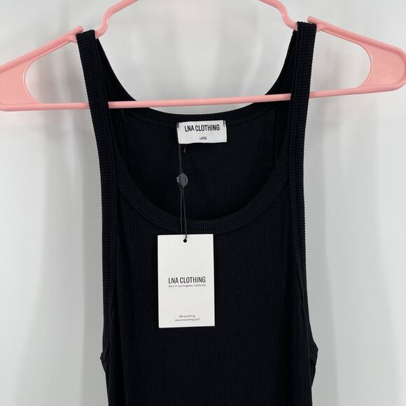 LNA CLOTHING Dress SZ Large Rilynn Rib Racer Black Midi NWT Stretch Cutout Back - Picture 6 of 13
